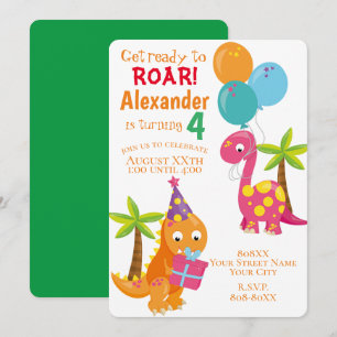 Invitación Fiesta temática de dinosaurios de dibujos animados