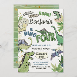 Invitación Fiesta temática de dinosaurios por cuarto cumpleañ