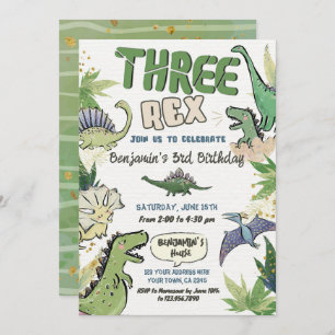 Invitación Fiesta temática de dinosaurios tercer cumpleaños,