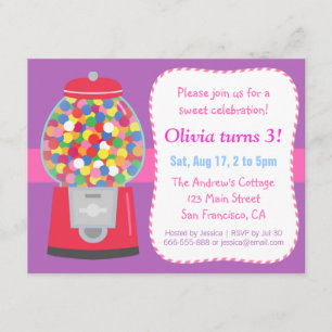 Invitación Fiesta temática de dulces con máquina de chicles c