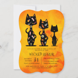 Invitación Fiesta temática de gato de Halloween, asunto malva
