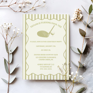 Invitación Fiesta temática de golf con rayas verdes y crema
