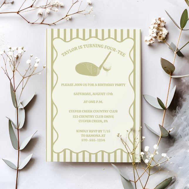 Invitación Fiesta temática de golf con rayas verdes y crema (Subido por el creador)