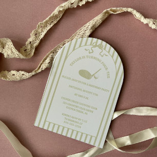 Invitación Fiesta temática de golf con rayas verdes y crema