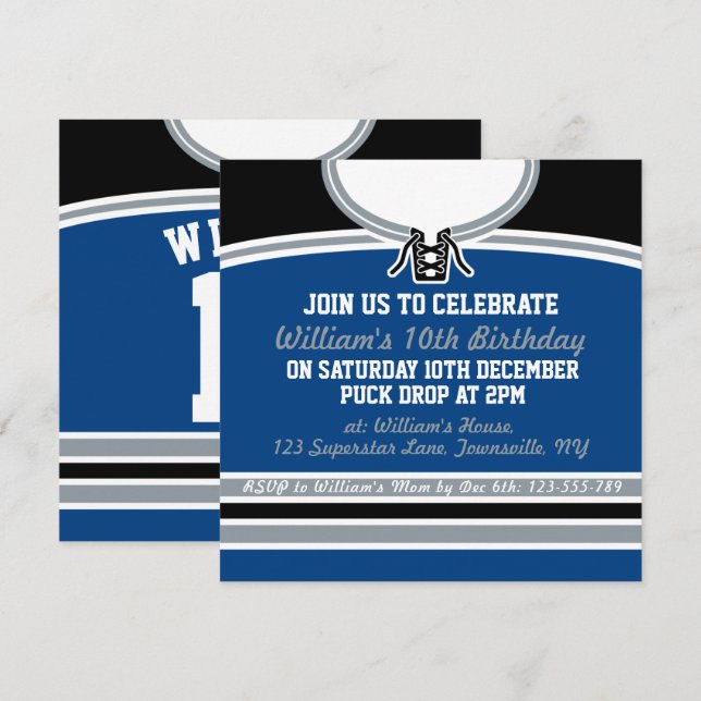 Invitación Fiesta temática de hockey Jersey invita a plantill (Anverso / Reverso)