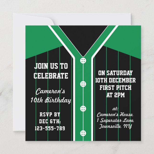 Invitación Fiesta temática de Jersey de béisbol invita a plan (Anverso)