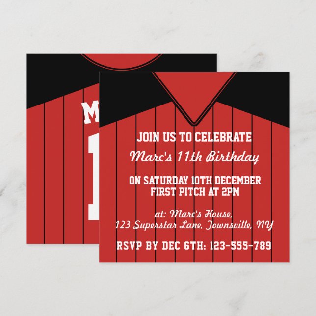 Invitación Fiesta temática de Jersey de béisbol invita a plan (Anverso / Reverso)