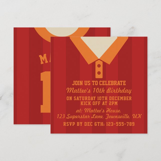 Invitación Fiesta temática de Jersey de fútbol invita a plant (Anverso / Reverso)