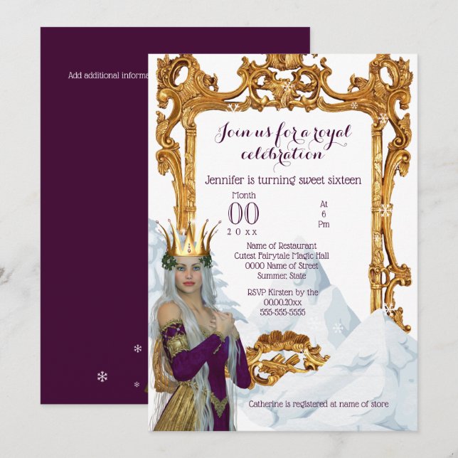Invitación Fiesta temática de la reina de la nieve con marco  (Anverso / Reverso)