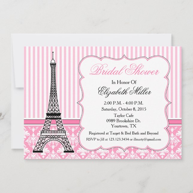 Invitación Fiesta temática de la Torre Eiffel de París Rosa (Anverso)