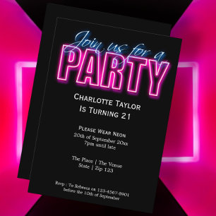 Invitación Fiesta temática de Neon
