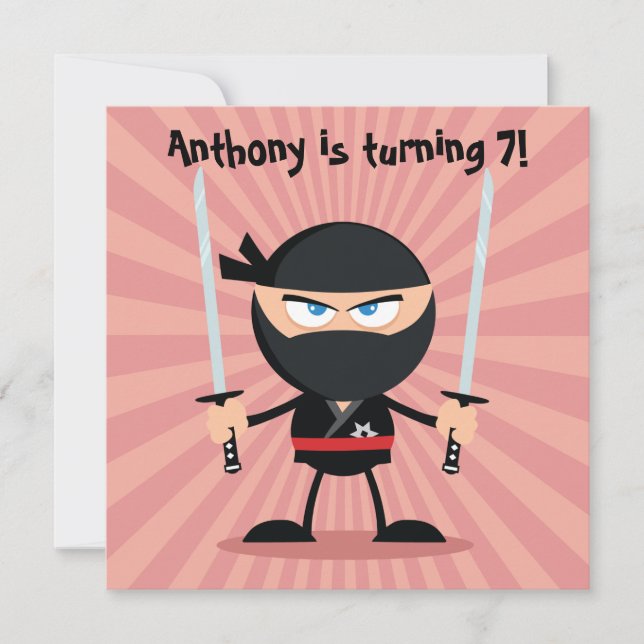 Invitación Fiesta temática de ninjas para niños (Anverso)