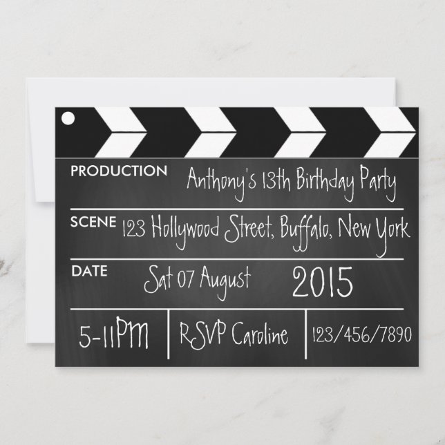 Invitación Fiesta temática de película de Hollywood Pizarra (Anverso)