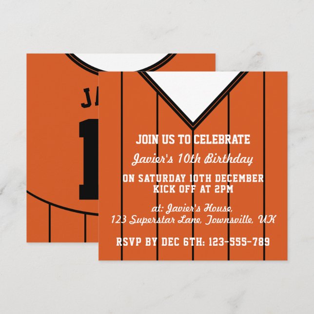 Invitación Fiesta temática de Soccer Jersey invita a plantill (Anverso / Reverso)