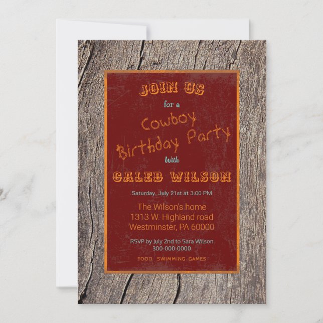 Invitación Fiesta temática de vintage cowboy (Anverso)