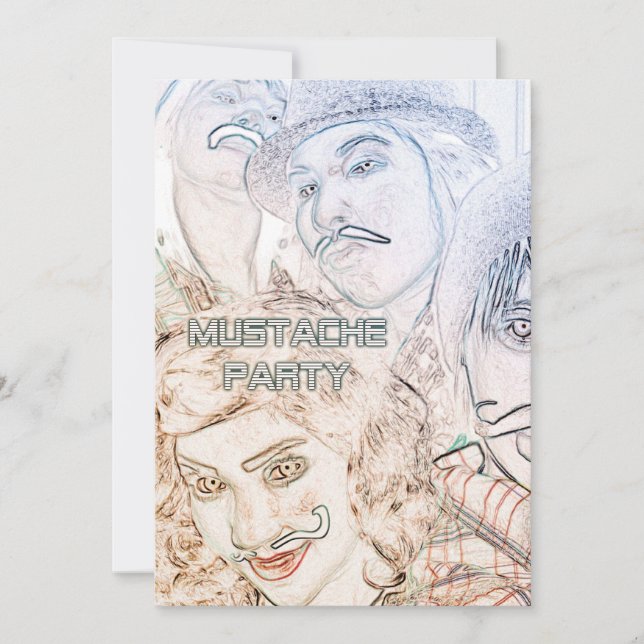 Invitación fiesta temática del bigote: colchones de neón (Anverso)