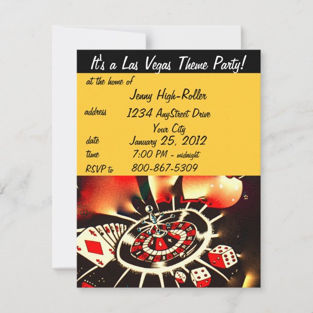 Invitación Fiesta temática del Casino de Las Vegas (Anverso)