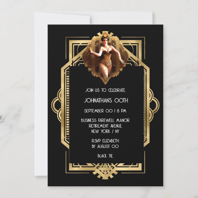 Invitación Fiesta temática del chica Gatsby Flapper de oro ne (Anverso)