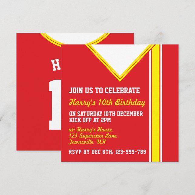 Invitación Fiesta temática del fútbol invita al fútbol de pla (Anverso / Reverso)