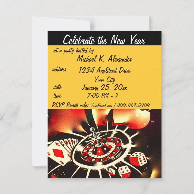 Invitación Fiesta temática del New Year's Eve Casino (Anverso)