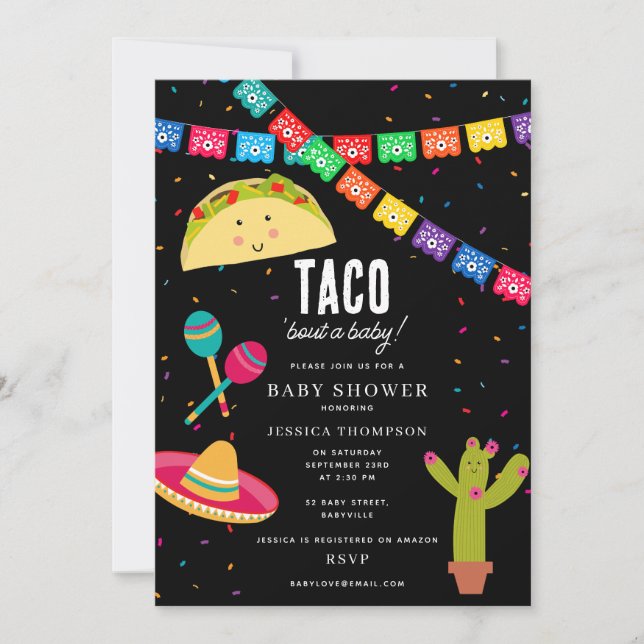 Invitación Fiesta temática mexicana - Taco Bout a Baby Shower (Anverso)