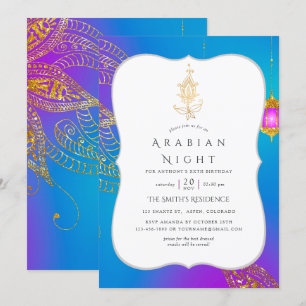 Invitación Fiesta temática Noche Árabe con papel de oro