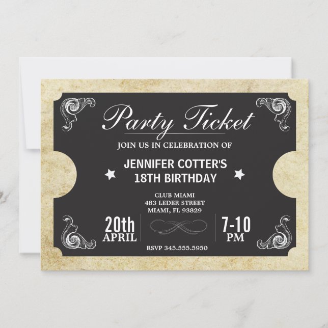 Invitación Fiesta Ticket (Anverso)
