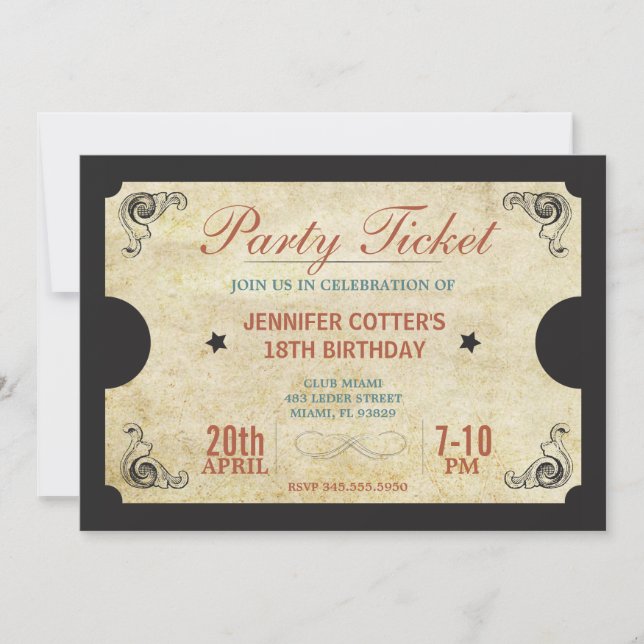 Invitación Fiesta Ticket (Anverso)