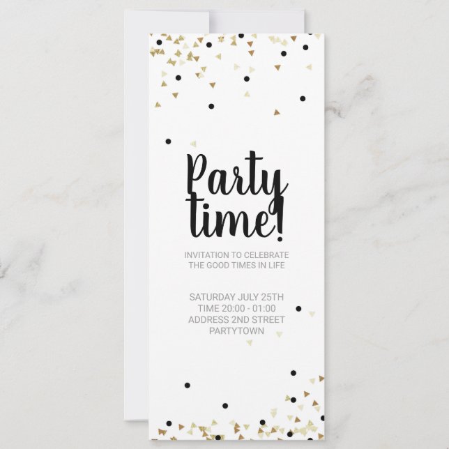 Invitación Fiesta Tiempo de Confetti de oro Letras (Anverso)