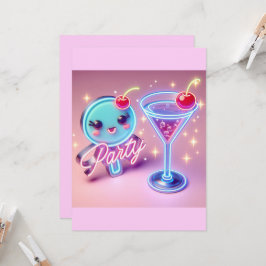 Invitación Fiesta Tiempo Neon Rosa