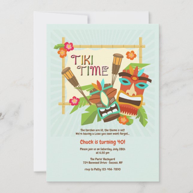 Invitación Fiesta Tiki Luau (Anverso)