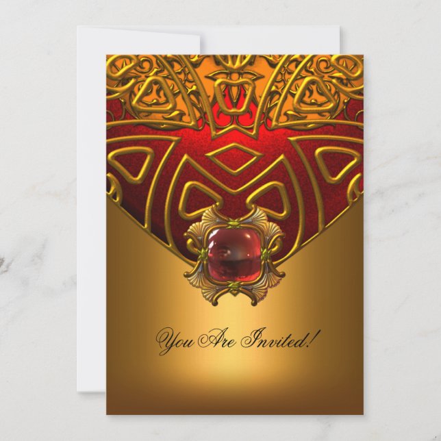 Invitación Fiesta Todas Las Ocasiones Elegante Oro Rojo 2 (Anverso)