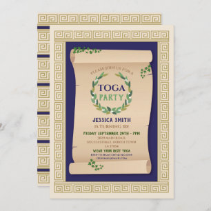 Invitación Fiesta Toga Ancient Romano cumpleaños Ivy Scroll