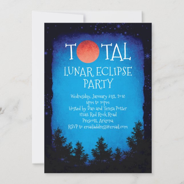Invitación Fiesta total del eclipse lunar rojo de la luna (Anverso)