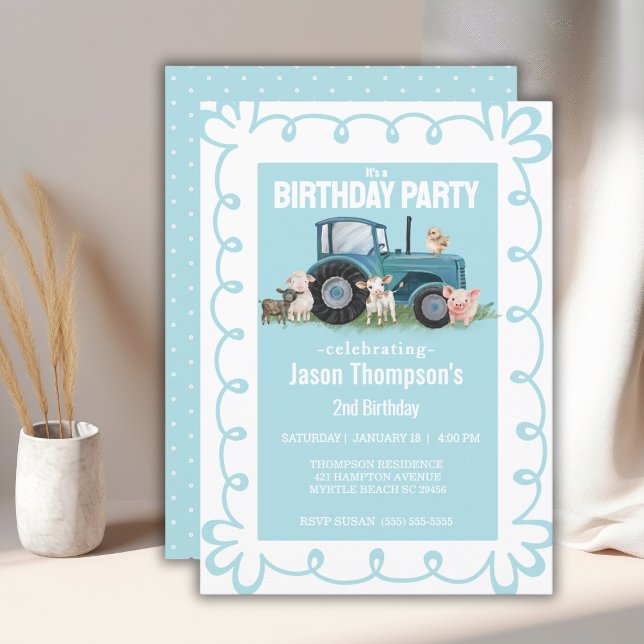 Invitación Fiesta Tractor Boy de Birday Farm Animals (Subido por el creador)