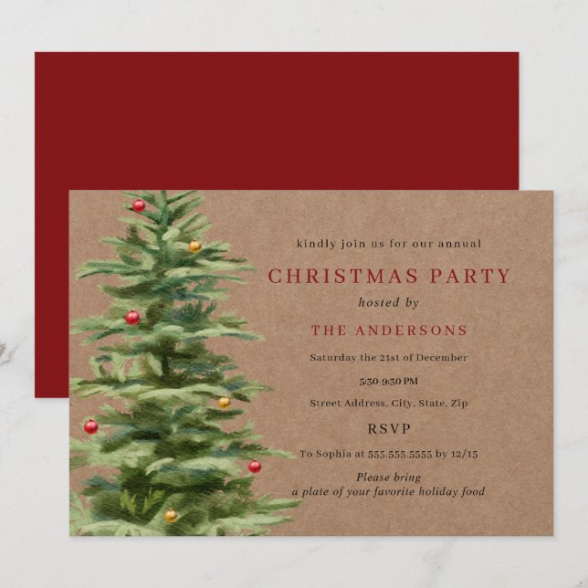 Invitación Fiesta tradicional de Navidades de árbol de baudib (Anverso / Reverso)