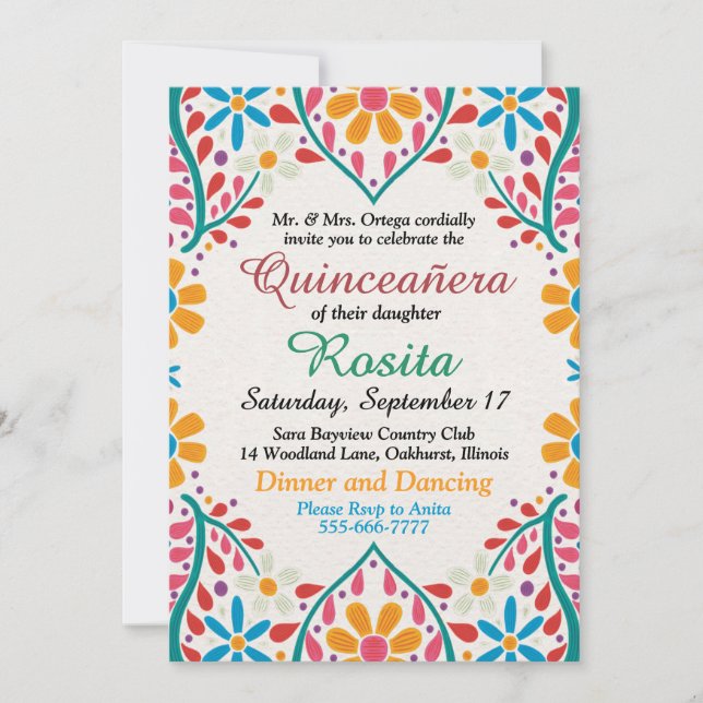 Invitación Fiesta tradicional frontera española Quinceanera (Anverso)