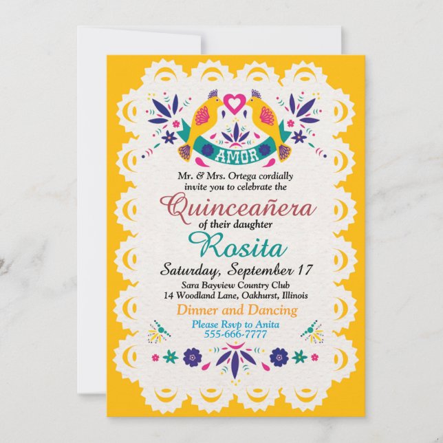 Invitación Fiesta tradicional frontera española Quinceanera (Anverso)