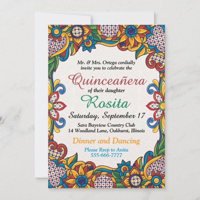 Invitación Fiesta Tradicional Frontera Española Quinceanera I (Anverso)