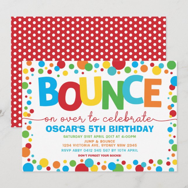 Invitación Fiesta Trampoline de Boy Jump Birthday Bounding Ho (Anverso / Reverso)