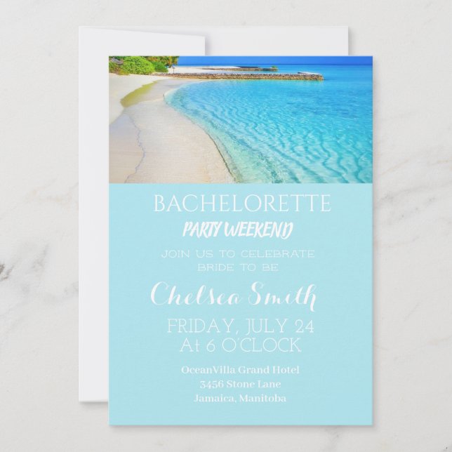 Invitación Fiesta Tropical Bachelorette Beach Con Itinerario (Anverso)