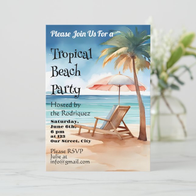 Invitación Fiesta Tropical Beach (Anverso de pie)