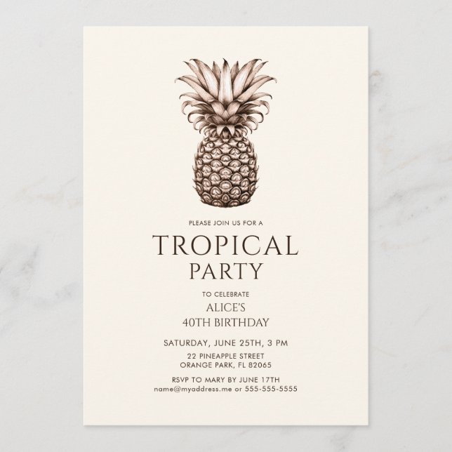 Invitación Fiesta tropical con piña vintage (Anverso)