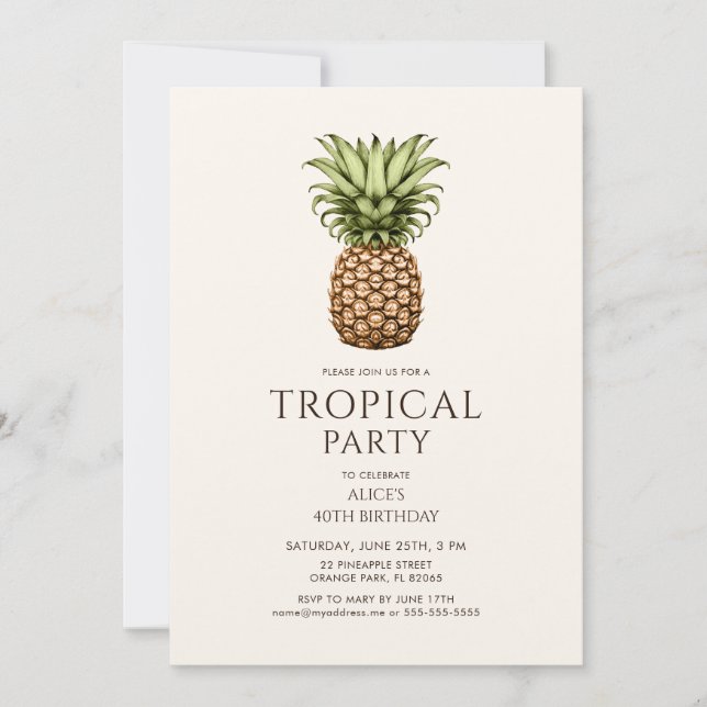 Invitación Fiesta tropical con piña vintage (Anverso)
