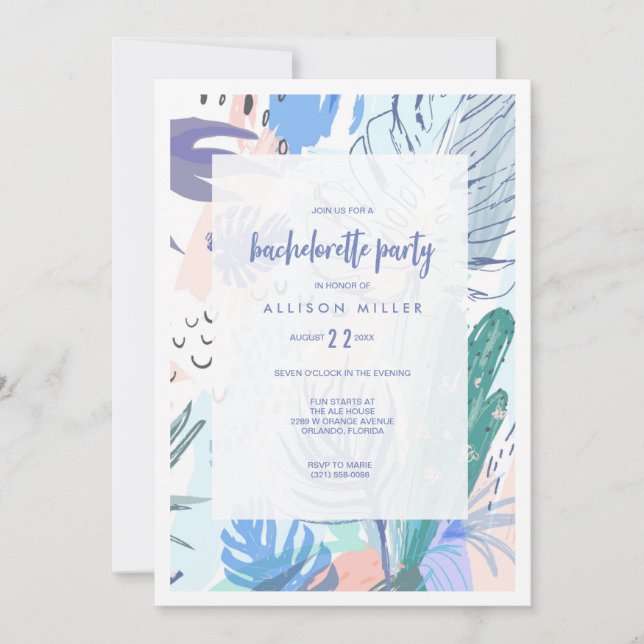Invitación Fiesta tropical de Bachelorette de la playa del (Anverso)