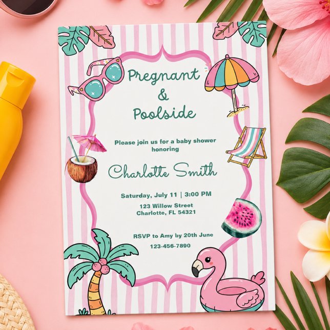 Invitación Fiesta Tropical de Bebé junto a la Piscina para Fu (Subido por el creador)