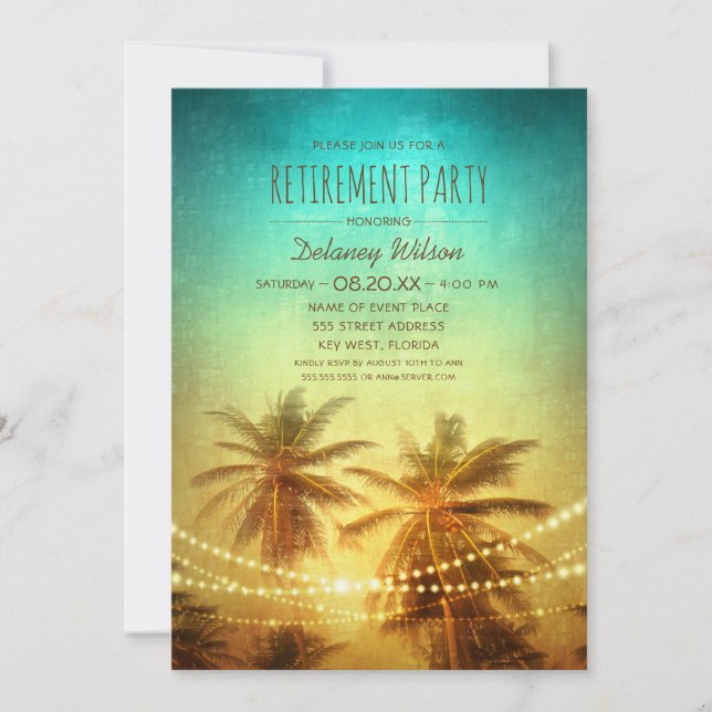 Invitación Fiesta tropical de CorporateRetirement de la playa (Anverso)