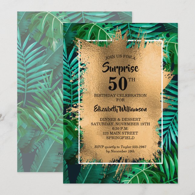 Invitación Fiesta tropical de cumpleaños número 50 (Anverso / Reverso)
