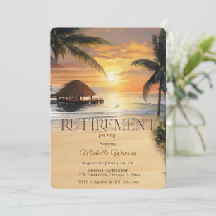 Invitación Fiesta Tropical de Jubilación con Puesta de Sol