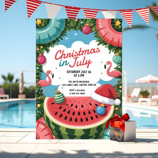 Invitación Fiesta Tropical de Navidad en Julio en la Piscina 